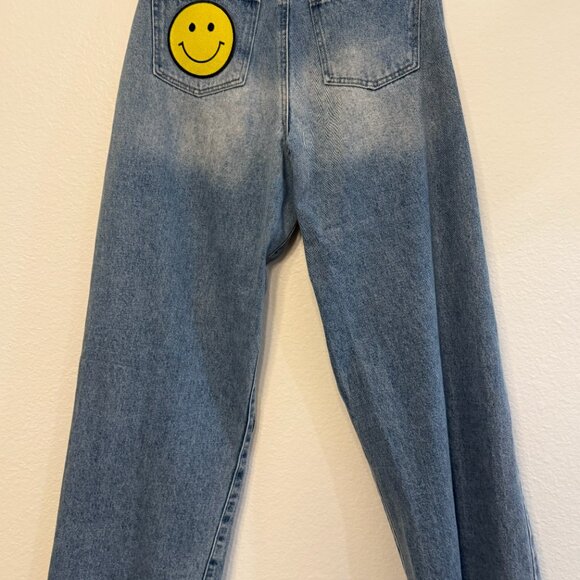 Distressed Happy Face Embroidered 90's baggy jeans (size 27) - Picture 2 of 2